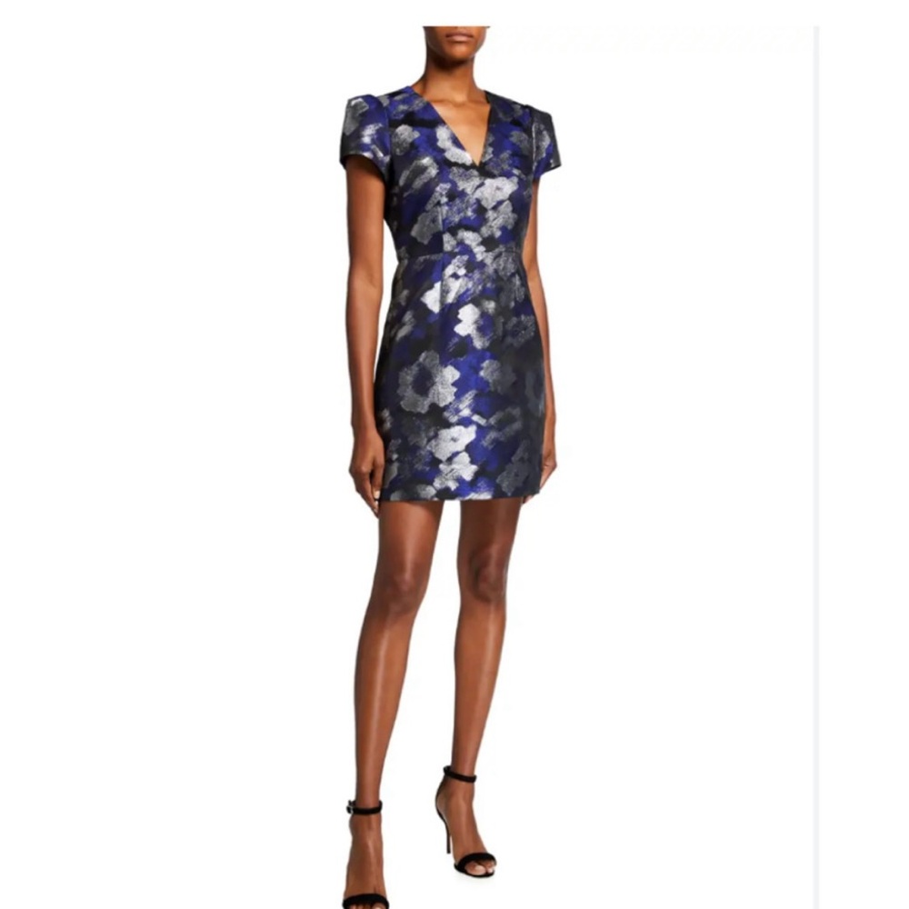 Milly Metallic Blue Floral Mini Dress
